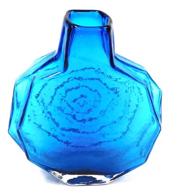 Lot 6 - A Whitefriars Kingfisher Blue banjo glass vase,...