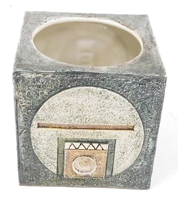 Lot 9 - A Troika pottery cube vase, with geometric...