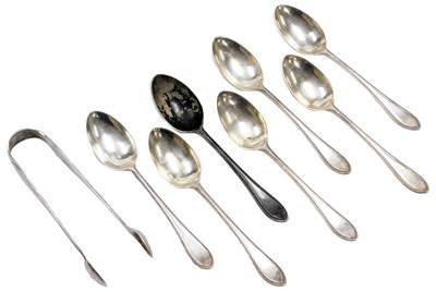 Lot 110 - A set of seven Victorian silver Bead pattern...