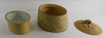 Lot 108 - A 19thC caneware oval game pie dish and cover,...