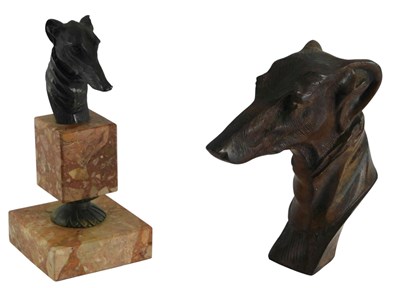 Lot 193 - A cast iron model of the head of a greyhound,...