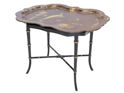 Lot 40 - A 19thC papier mache tray, of lobed shape,...