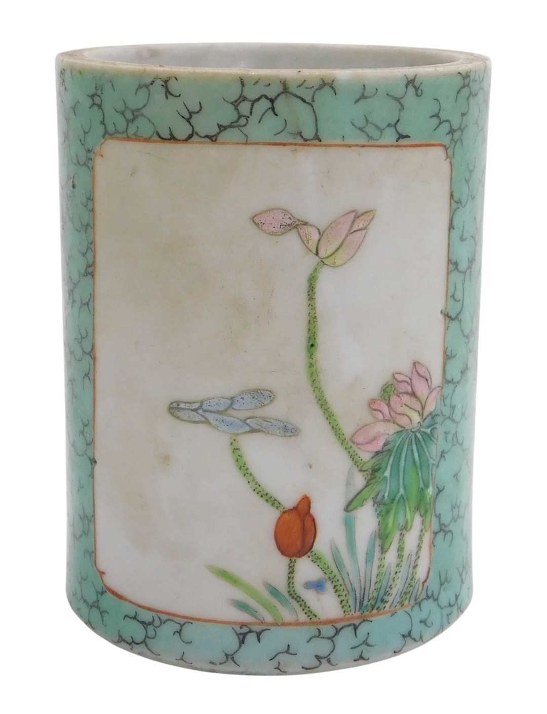 Lot 6 - A Chinese porcelain brush pot, of cylindrical...