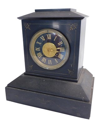 Lot 330 - An early 20thC French black slate mantel clock,...