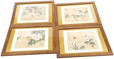 Lot 69 - Four 20thC Chinese watercolours on silk, three...