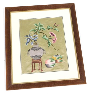 Lot 78 - An early 20thC Chinese silk picture, decorated...