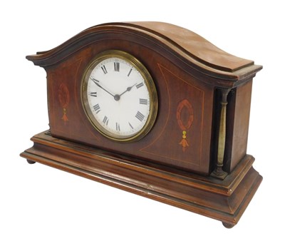 Lot 266 - An Edwardian mahogany and inlaid mantel clock,...
