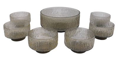 Lot 282 - A Whitefriars bark effect glass fruit set, in...