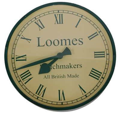 Lot 430 - A Loomes Watchmakers wall clock, the circular...