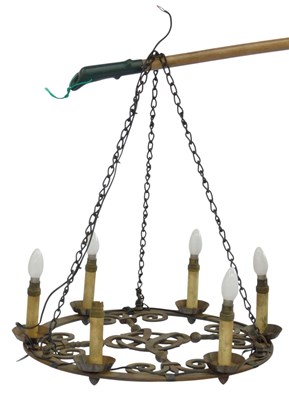 Lot 460 - A wrought iron ceiling light, of circular form,...