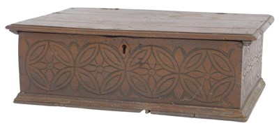 Lot 487 - An 18thC oak bible box, the hinged lid...