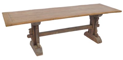 Lot 532 - A 19thC oak refectory dining table, on shaped...