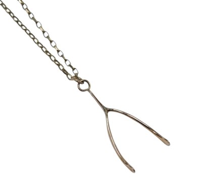 Lot 390 - A wishbone pendant and chain, the 9ct gold...