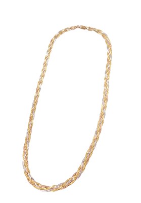 Lot 225 - A tricolour weave necklace, yellow metal...