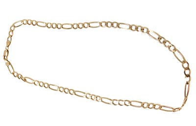 Lot 246 - A figaro link necklace, yellow metal stamped...