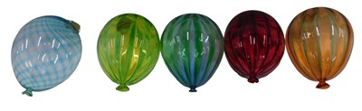 Lot 213 - Five coloured Art Glass balloons, two with...
