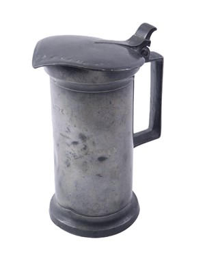 Lot 511 - A 19thC French pewter lidded tankard, bearing...