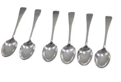 Lot 568 - A set of six George V silver Fiddle pattern...