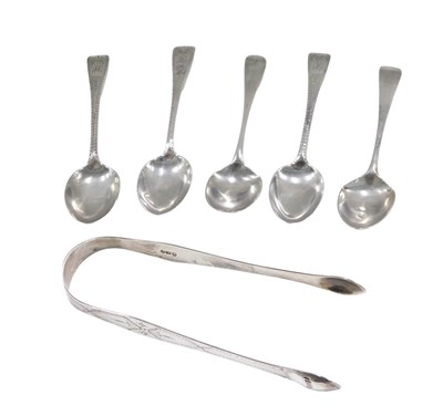 Lot 572 - Silver cutlery, comprising three silver Fiddle...