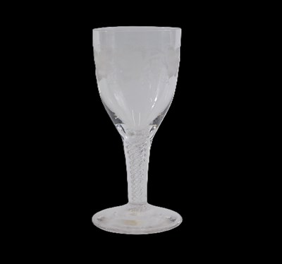 Lot 188 - A wine glass, the bowl engraved with grapes...