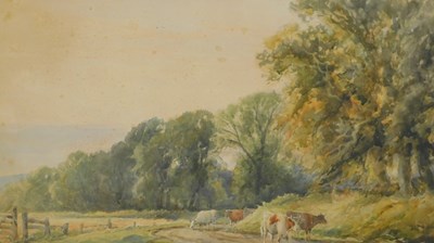 Lot 316 - Hubert Rawson. Landscape with cattle,...