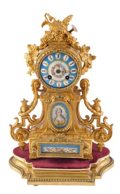 Lot 8 - A 19thC French gilt metal mantel clock, the...