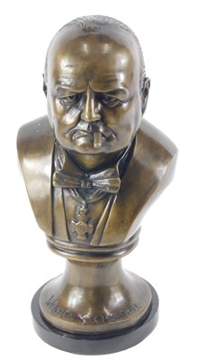 Lot 6 - A cast and brown patinated spelter bust of...