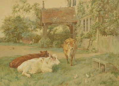 Lot 326 - Charles Collins (1851-1921). Cow outside...