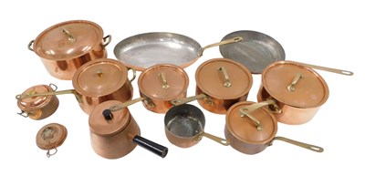 Lot 399 - A quantity of 20thC and later copper saucepans,...