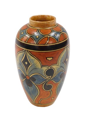 Lot 437 - A Chameleonware vase, on an orange ground with...