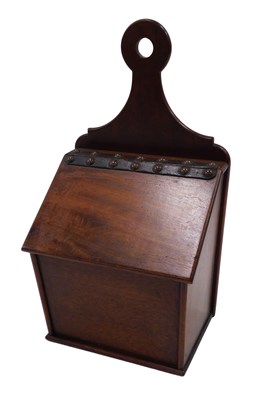 Lot 444 - A 19thC mahogany hanging salt/candle box, with...