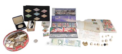 Lot 620 - Stamps and coins, including a Penny Red Stamp...