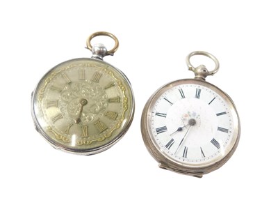 Lot 715 - Two silver fob watches, comprising one with...