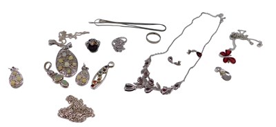 Lot 570 - A group of silver and other costume jewellery,...