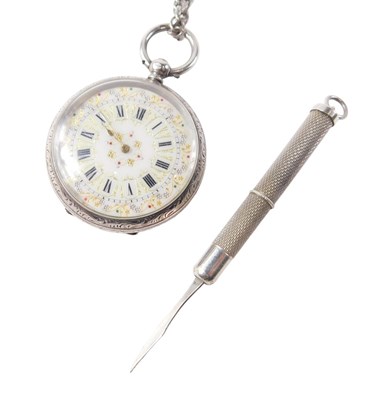 Lot 534 - An early 20thC silver fob watch, with white...