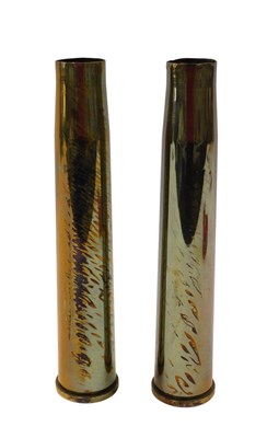 Lot 787 - Trench Art. A pair of brass shell cases, each...