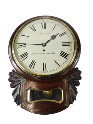 Lot 830 - A 19thC rosewood drop dial wall clock signed...