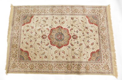 Lot 962 - An India Kashmir mercerised cotton rug, with...
