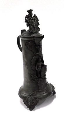 Lot 380 - A 19thC German lidded ceremonial jug, the...
