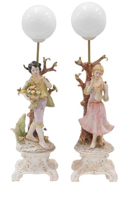Lot 917 - A pair of Capodimonte figural ceramic lamp...