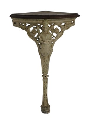 Lot 1094 - A cast iron and mahogany corner console table,...