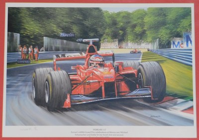 Lot 30 - Motor Racing. K W Davis 'Ferrari 1-2', framed...