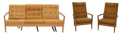 Lot 695 - A 1950s/60s beech three piece suite,...
