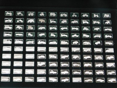 Lot 35 - A cased set of vintage car silver ingots, each...