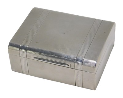Lot 46 - A 20thC silver cigarette box, with engine...