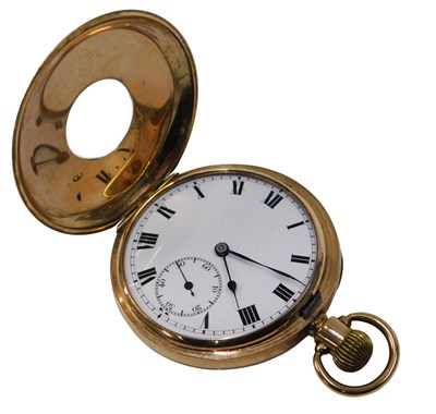 Lot 7 - A George V 9ct gold half Hunter pocket watch,...