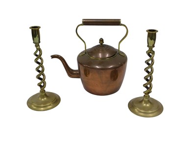 Lot 134 - A copper and brass Victorian style kettle, and...
