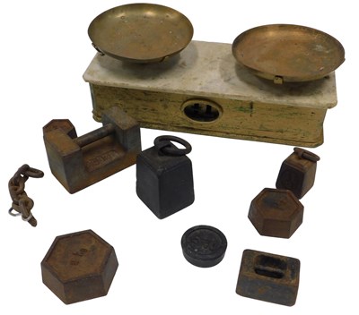 Lot 140 - A set of gilt painted and marble scales, and...