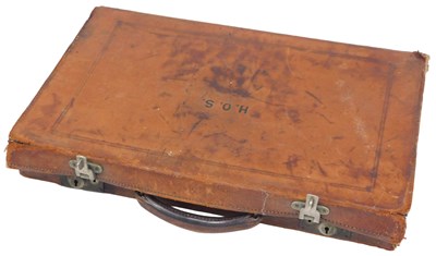 Lot 147 - A small leather dispatch case, initialled HOS,...