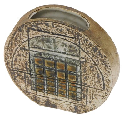 Lot 159 - A Troika Studio Pottery disc shaped vase, with...
